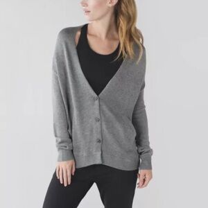 Lululemon Cardi In The Front Heathered Grey Button Front Sweater 4/6
